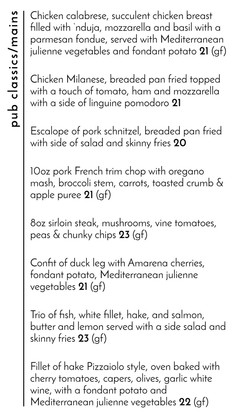 DINNER MENU – My New Local